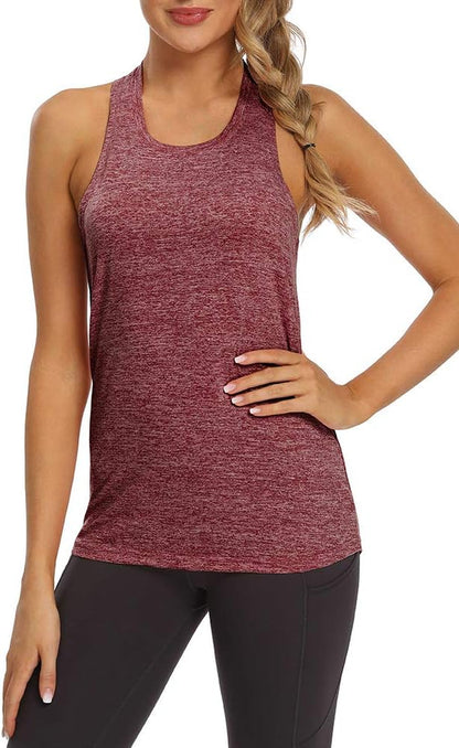 Workout Tank Tops for Women Athletic Yoga T Shirts Muscle Tee Cute Fitness Exercise Clothes Clothes Hiking Activewear Tops Womens Running Tank Tops Wine Red Heather S