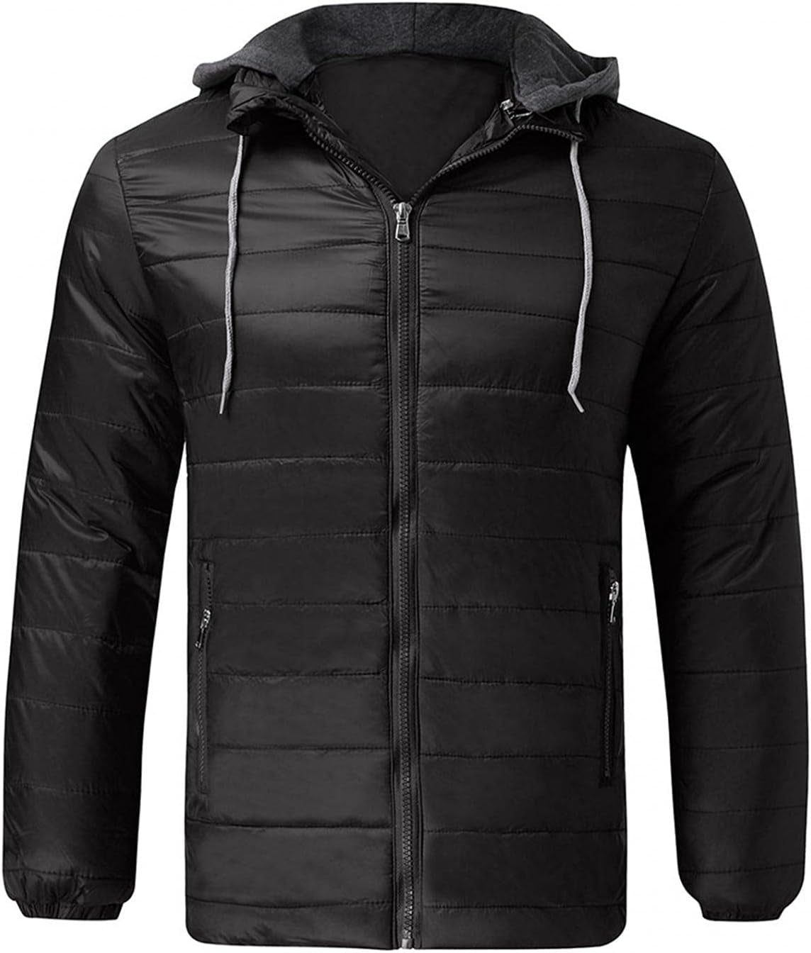 Men'S Zipper up Jacket Winter Warm down Packable Puffer Casual Lightweight Outwear Windproof Coat with Hoodies