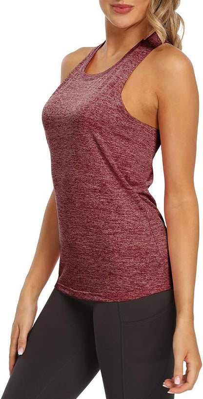 Workout Tank Tops for Women Athletic Yoga T Shirts Muscle Tee Cute Fitness Exercise Clothes Clothes Hiking Activewear Tops Womens Running Tank Tops Wine Red Heather S