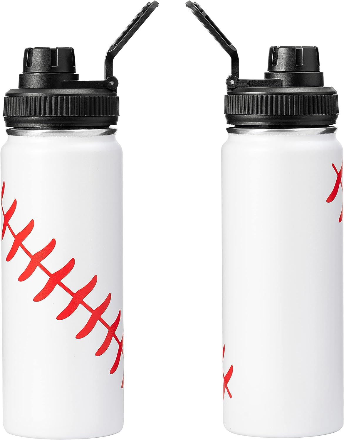 18Oz Insulated Water Bottle with Straw Thermos Water Bottles Baseball Water Bottle Wide Mouth Thermos Flasks Keep Drinks Cold or Hot (Baseball, 18Oz)