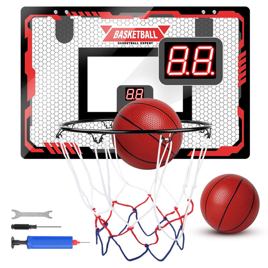 Basketball Hoop Indoor, LED Light Mini Basketball Hoops with 2 Balls & Electronic Scoreboard, over the Door Basketball Hoop, Basketball Accessories for 5 6 7 8 9 10 11 12 Year Old Kids Teen Adults