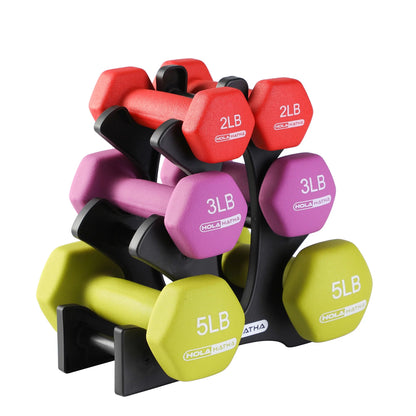 2, 3, and 5 Pound Neoprene Dumbbell Free Weight Set with Rack