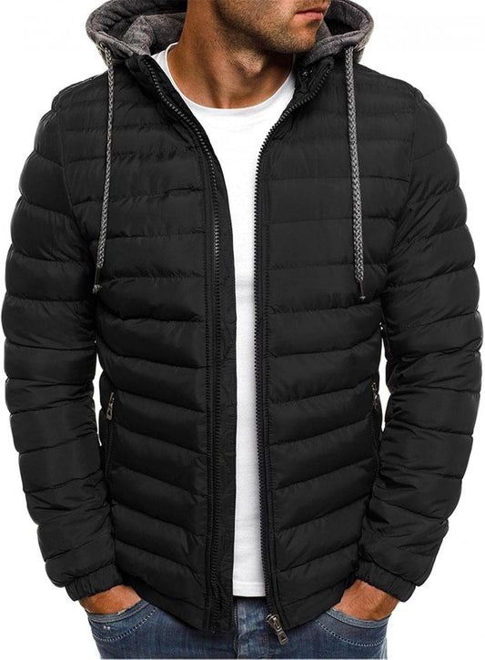 Men'S Zipper up Jacket Winter Warm down Packable Puffer Casual Lightweight Outwear Windproof Coat with Hoodies